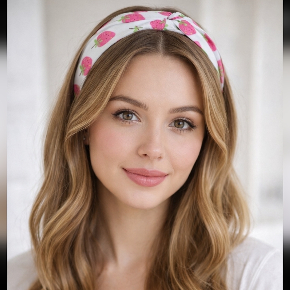Strawberry Print Knotted Headband, New